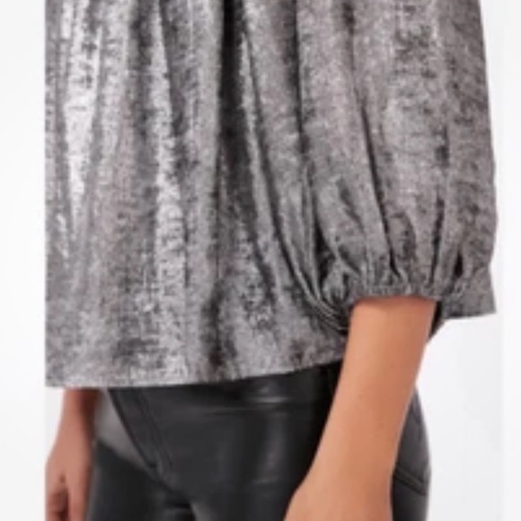 THE GREAT.‎ Silver Metallic Palmette Top Blouse Size Small (The Great Size 1) - Picture 4 of 12